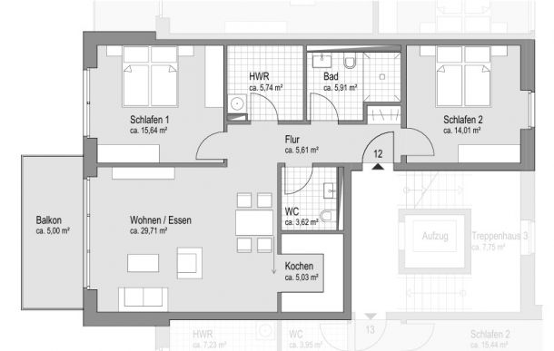 Grundriss einer Neubauwohnung